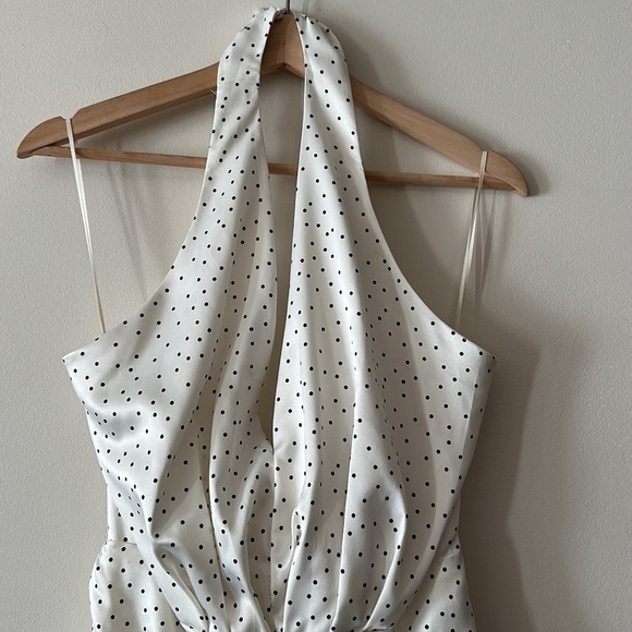 NEW Zara Satin Draped Black & White Polka Dot Halter Dress with Ruched Bottom - Picture 10 of 14
